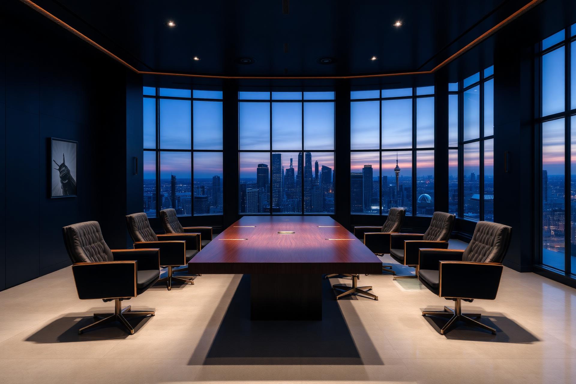 Premium corporate boardroom at dusk